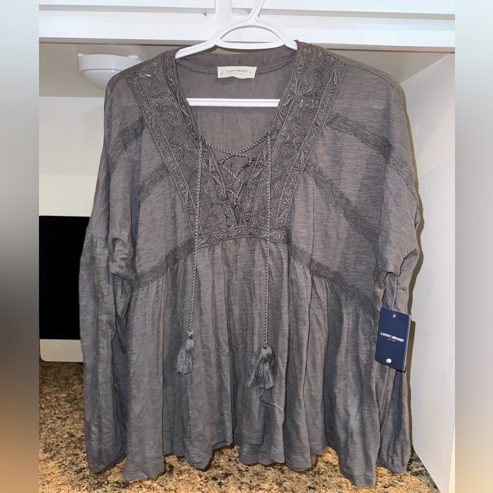 NWT - Lucky Brand Blouse, Size Small in Grey